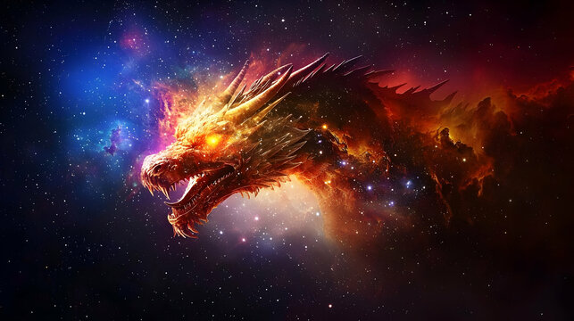 Fierce Pixel Dragon In Cosmic Nebula