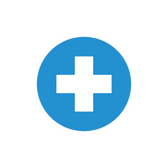 Blue medical cross icon in healthcare and emergency symbol vector flat illustration design.