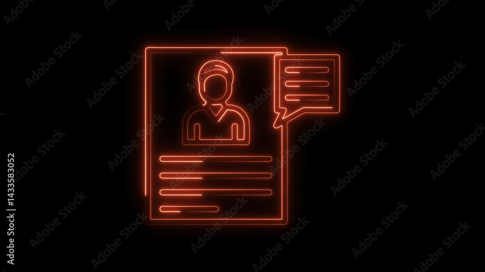 Aufkleber neon outline of job application document with profile and message bubble on dark background