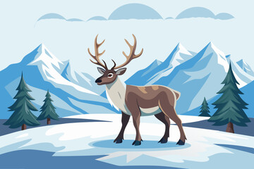 Reindeer with Antlers Walking Side View