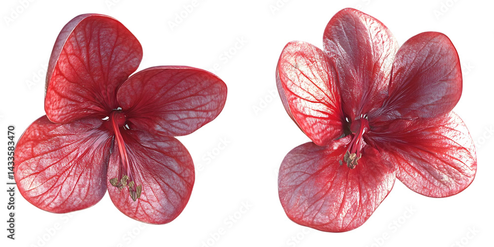 Poster realistic image of two red flowers with transparent background isolated