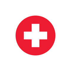 Red medical cross icon vector flat. Health care, emergency, hospital aid symbol design.