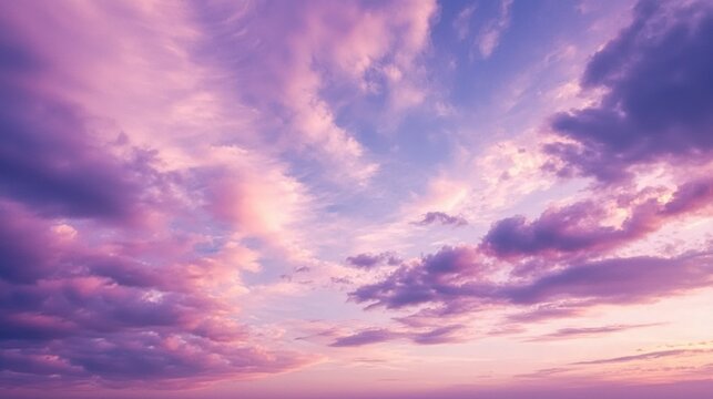 A sky filled with soft pastel pink and purple sunrise clouds.