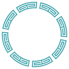 Greek ornament in meander style. Round vector outline frame for logo, stamp, print or engraving. Editable counter line