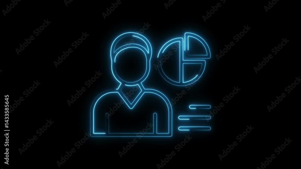 Poster neon style icon of business analytics and data interpretation for professional finance management on