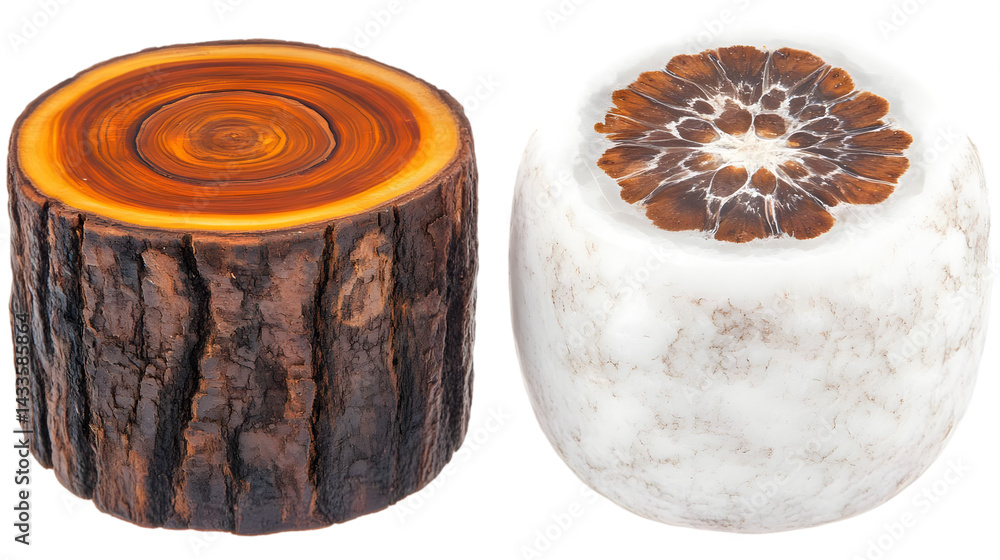 Poster realistic photo of wood log and abstract wooden block with transparent background