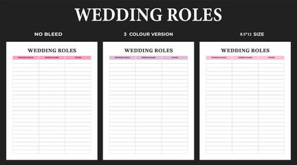 wedding roles, interior, template, planner,