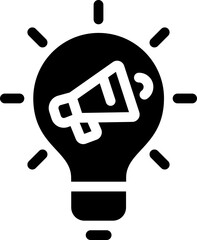 Lightbulb with megaphone icon. Symbolizing ideas and announcements. Silhouette icon.