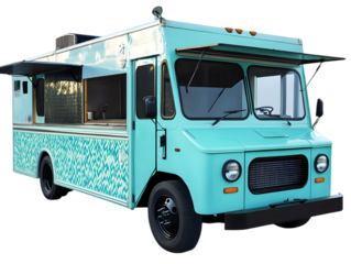 Teal Food Truck Illustration With Open Window on Isolated Transparent Background