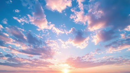 A soft cotton candy sunset with delicate cloud formations.