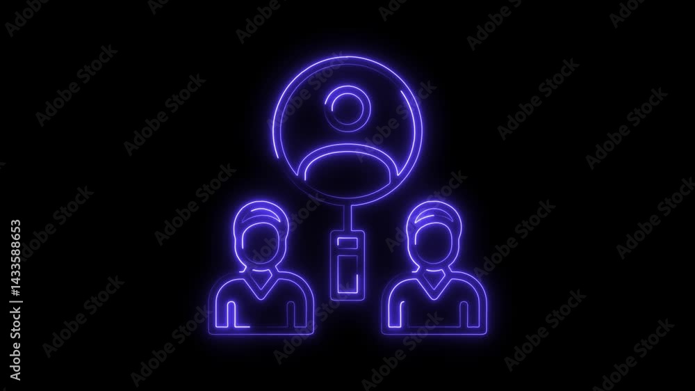 Poster neon animation of candidate selection process and recruitment with glowing lines on a black backgrou