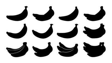 set of banana silhouette vector on tranparent background