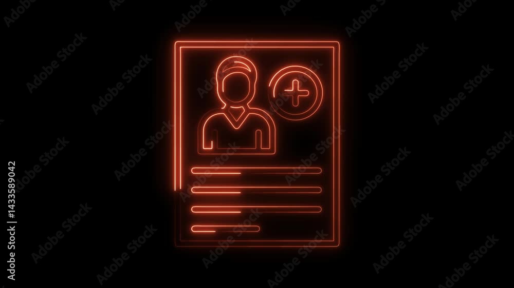 Aufkleber glowing neon user profile with add icon on dark background for new account creation