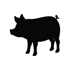 Pig silhouette icon on white background. Vector illustration of pig. 