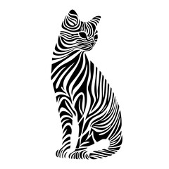 Stylized striped cat illustration. Vector. Sitting domestic kitten. Modern logo design