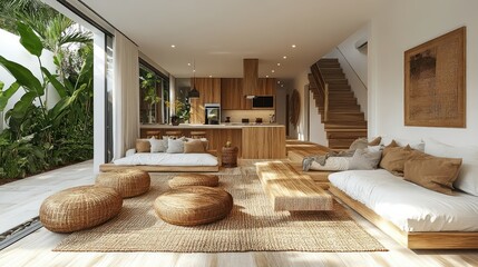 Tropical Modern Open Plan Home Interior.