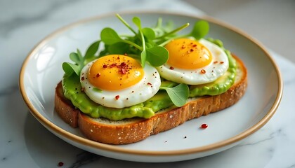 Delicious Avocado Toast with Fried Eggs and Microgreens a perfect healthy breakfast recipe