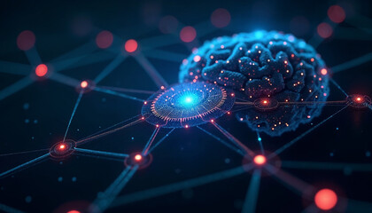 Obraz premium Brain connected to digital networks, technology, and brain-computer interaction.