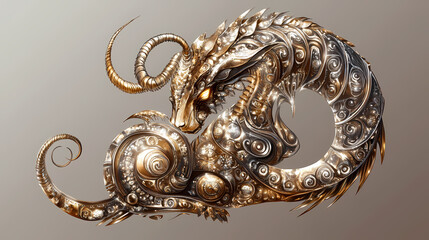 Steampunk capricorn zodiac sign on transparent background. astrology and jewelry concept. horoscope illustration for poster, card, banner, design element. Chimera Forge. Illustration