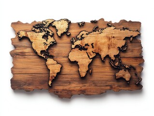 Crafted wooden world map art piece adds elegance to any space with its intricate details and natural textures