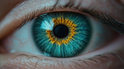 Close-Up Macro Shot of a Human Eye Highlighting Intricate Details and Vivid Colors with Striking Ring Patterns and Textures