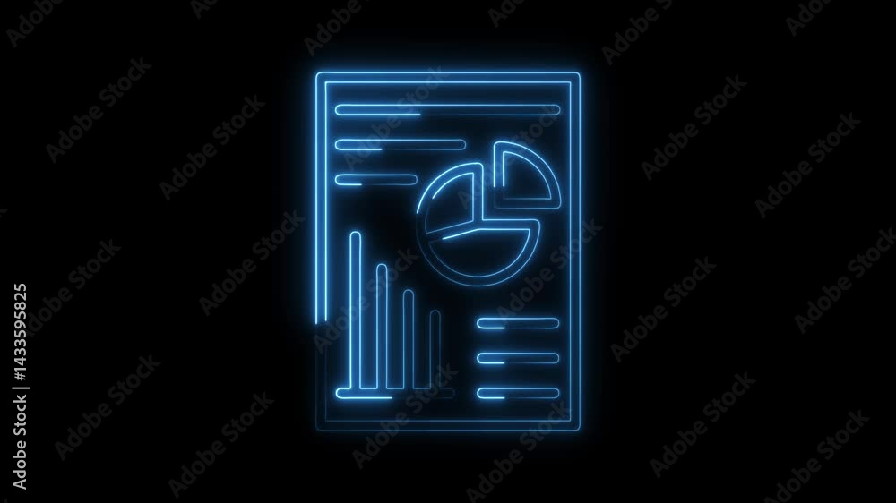 Aufkleber glowing neon business report with chart and bar graph on dark background financial data presentation