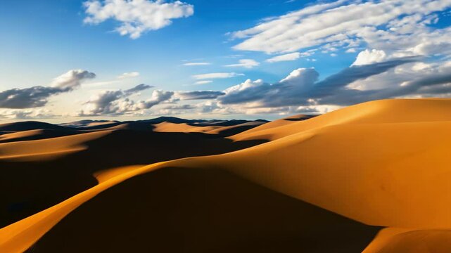 Majestic sand dunes shifting under a cloudy sky