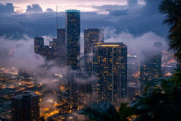 Fototapeta premium houston skyline at night with towering skyscrapers,