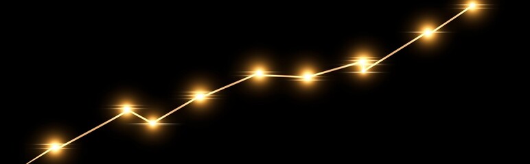 Abstract financial graph concept with glowing lines and dots on dark gradient background, modern data visualization in bokeh style.