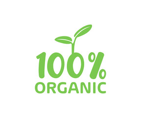 Fototapeta premium Organic 100% badge. Ecology, bio, gmo free, natural and healthy diet concept. Healthy life promotion ribbon, banner and icon vector design and illustration.