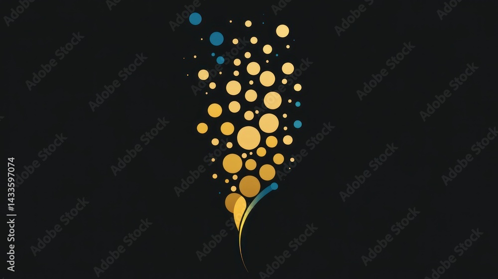 Poster abstract design features golden dots and lines, creating elegant pattern with creative artistic deco