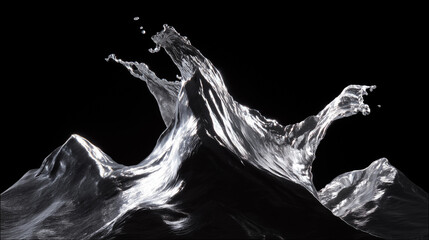Dynamic black liquid splash with a glossy texture on a dark background