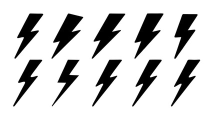 set of flash lightning silhouette vector on tranparent background