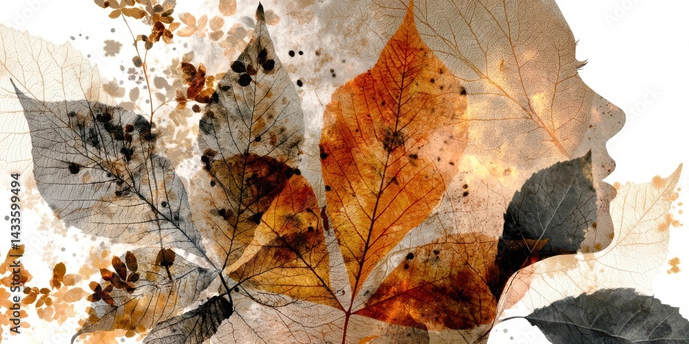 Poster a close up of a leaf with a brown and white pattern