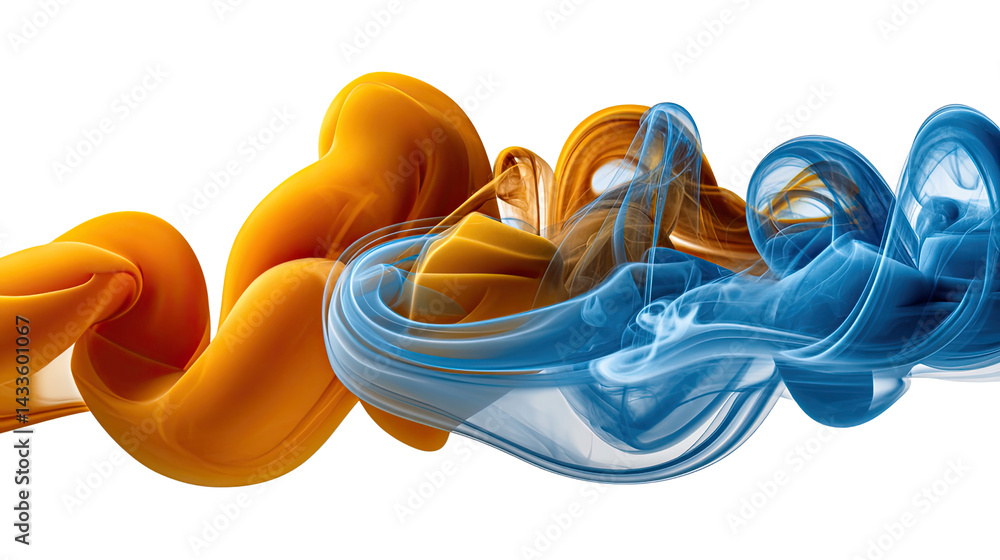 Poster dynamic colors: vivid, swirling formations of rich yellow and cool blue intertwine, creating an abst
