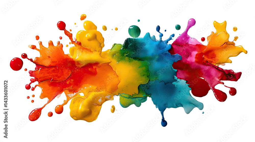 Poster rainbow paint splashes: vivid colors burst forth in an abstract masterpiece of rainbow paint splashe
