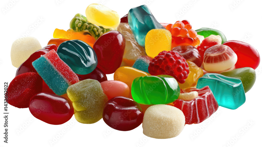 Poster vibrant candy assortment: a colorful array of assorted candies. capturing the variety and delight of