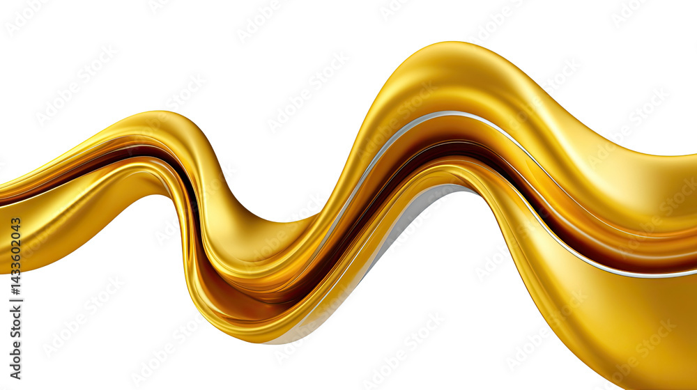 Poster abstract golden wave: a fluid, dynamic golden wave stretches across the image, its metallic sheen gl