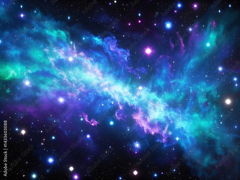 Aufkleber 紺碧と紫の宇宙空間に広がる星雲と星々が輝く神秘的な風景