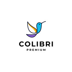 Obraz premium hummingbird colibri bird logo icon line abstract outline vector illustration