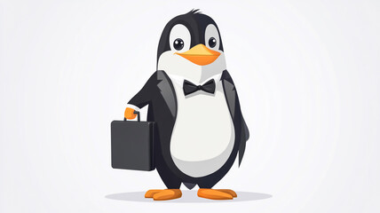 Fototapeta premium A sophisticated penguin dressed in a sharp tuxedo, confidently holding a sleek briefcase