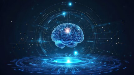 Fototapeta premium Digital brain with glowing nodes for AI, future technologies, or machine learning