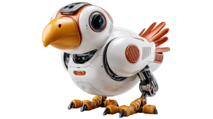 Cybernetic Bird: A photorealistic portrayal of a robotic bird, showcasing its mechanical prowess and unique design, which combines the aesthetics of avian grace with cutting-edge engineering.