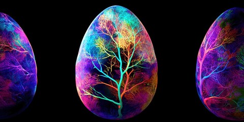 Obraz premium A colorful egg is surrounded by a tree with many branches