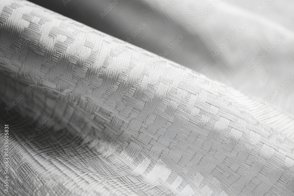 Poster close-up view of a light gray fabric with a textured weave pattern.