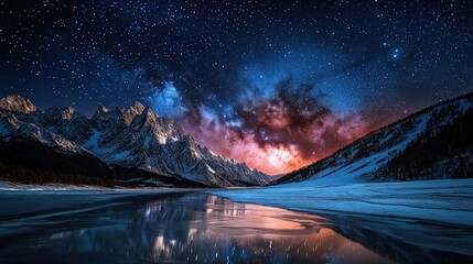 Obraz premium Celestial Mountain Reflection in Winter