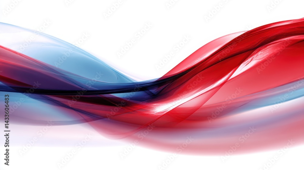 Poster smooth elegant red and blue waves creating a dynamic and vibrant abstract design on a clean white ba