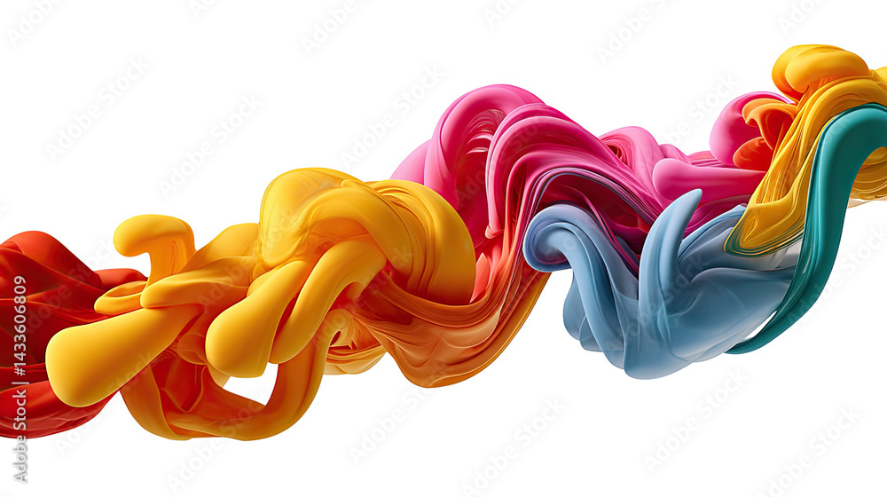 Poster flowing colors: dynamic display of vibrant, fluid paint, with bright colors in a smooth wave-like pa