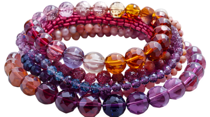 Carnival beaded necklace stack with oversized gems, draped curve layout, PNG isolated  