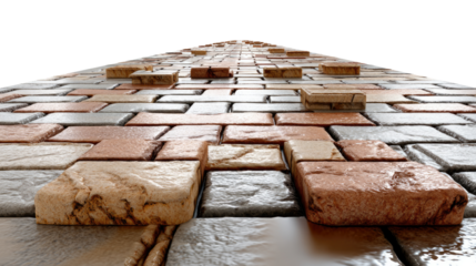 Unfinished Brick Wall: An abstract image featuring a textured brick wall under construction, with unique perspective emphasizing a path forward. 